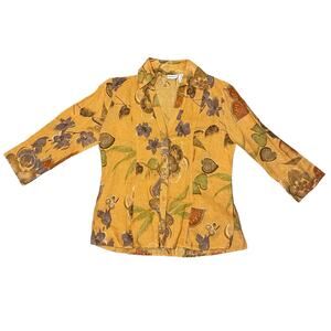 Harve Benard Linen Blend Button Up Shirt Floral Print Goldenrod Size Medium